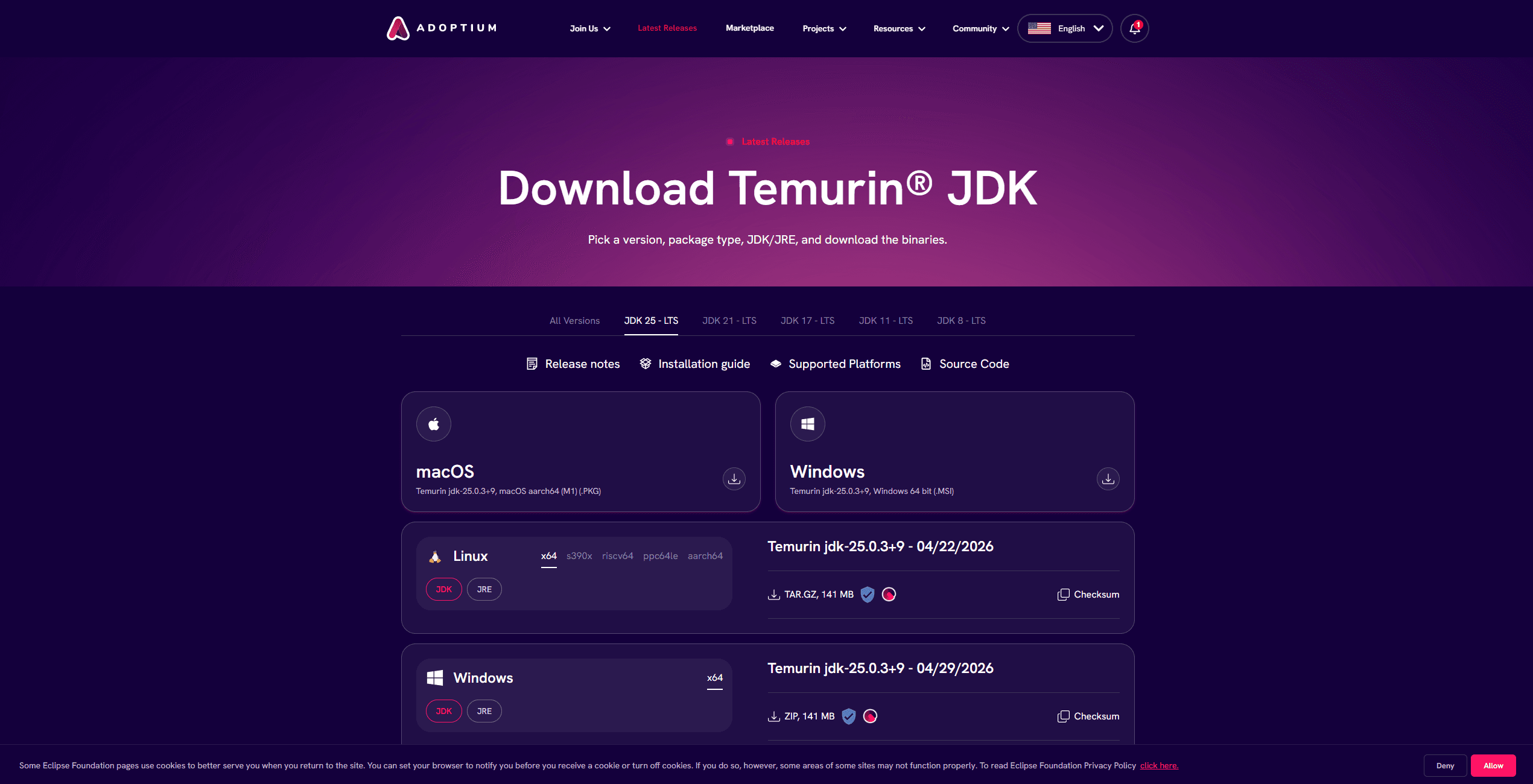 Adoptium Download Page